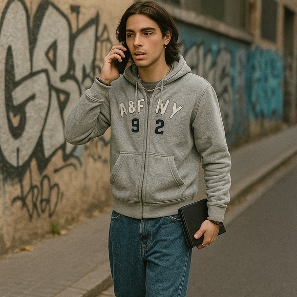 Abercrombie & Fitch Men's Y2K Light Gray High Neck Zip Up Jacket Size XL - Picture 1 of 16